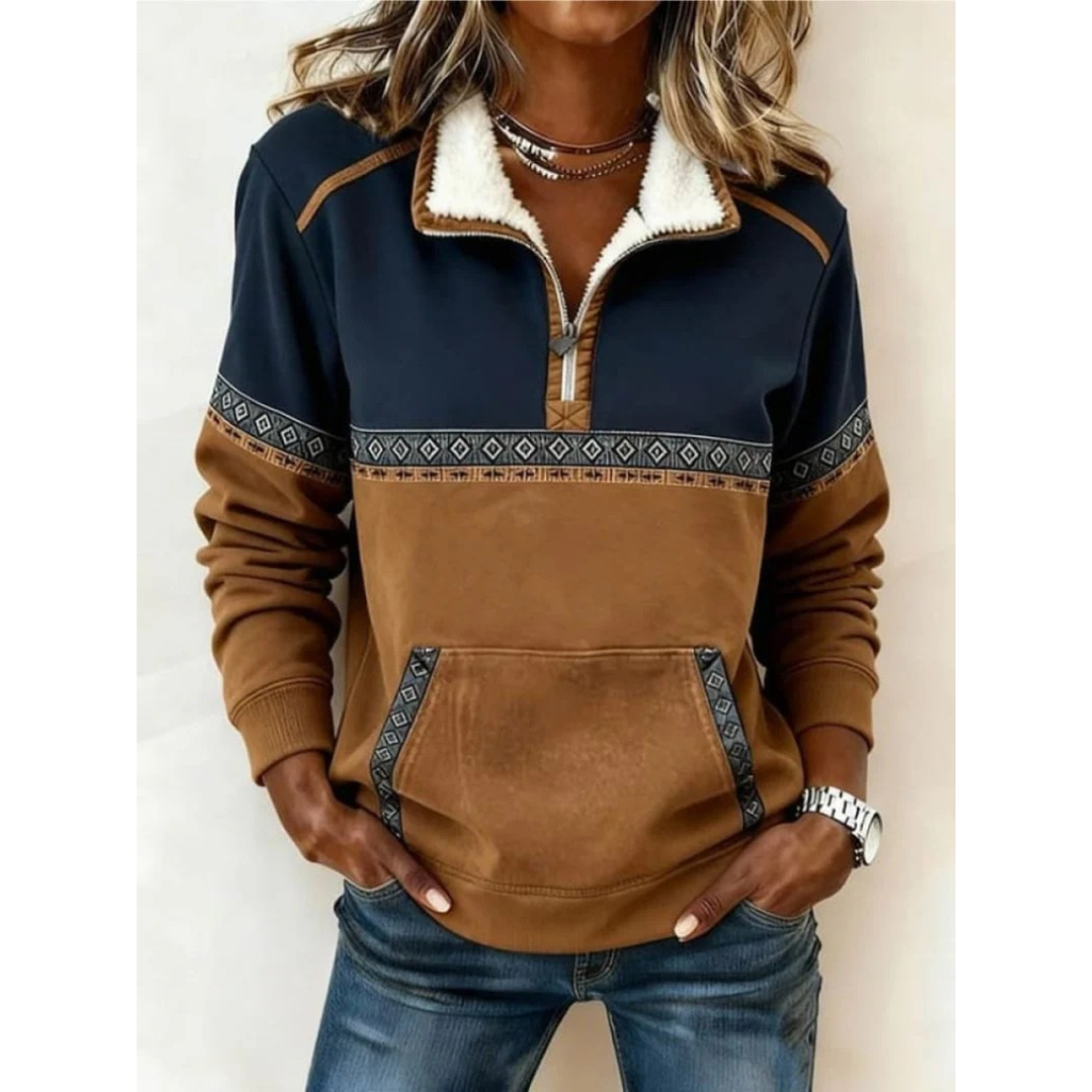 Sharon | Women's Sherpa Collar Sweatshirt – Printed Quarter-Zip Layer for Autumn and Winter Wear