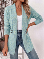 Beverly | Aqua Ribbed Knit Button-Tab Cardigan