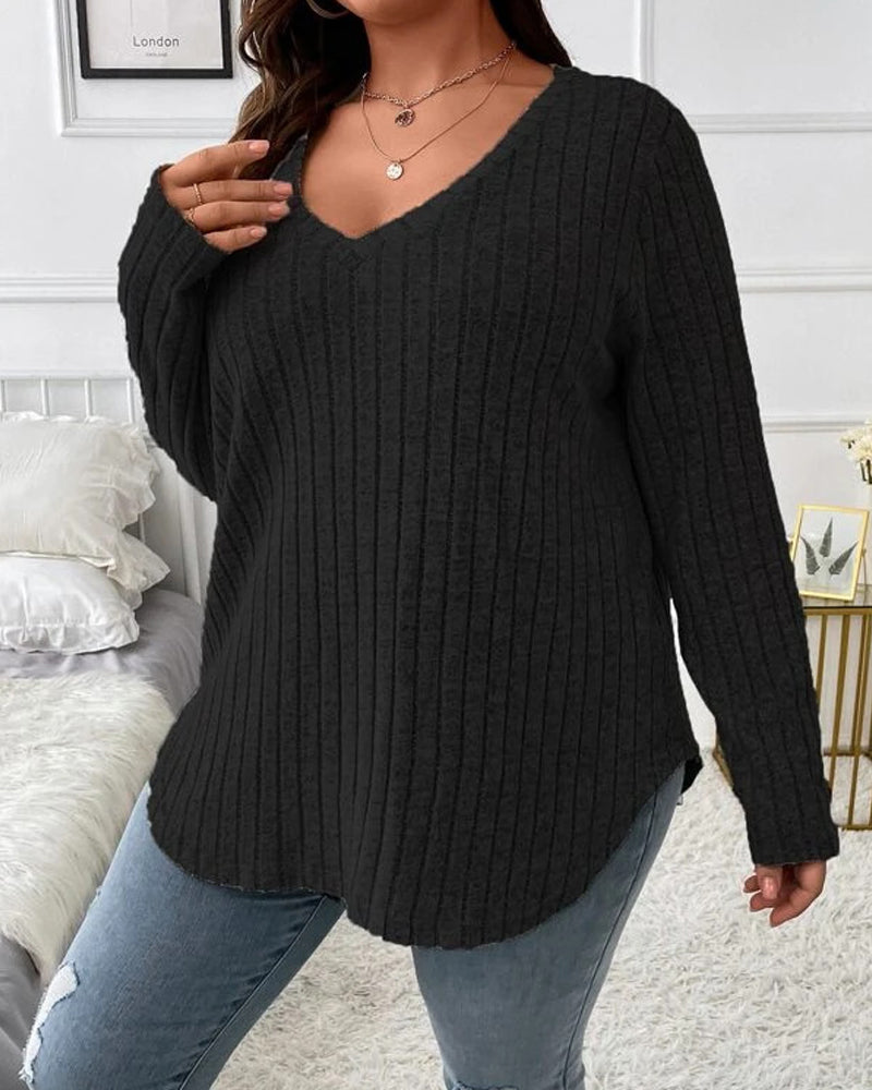 Gloria | Women's Solid Colour V Neck Long Sleeve Jumper with Soft Cotton Blend and Casual Everyday Comfortable Fit