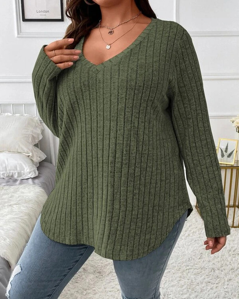 Gloria | Women's Solid Colour V Neck Long Sleeve Jumper with Soft Cotton Blend and Casual Everyday Comfortable Fit