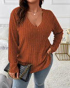 Gloria | Women's Solid Colour V Neck Long Sleeve Jumper with Soft Cotton Blend and Casual Everyday Comfortable Fit