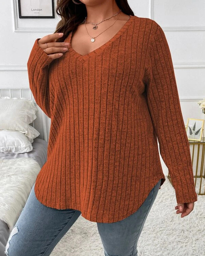 Gloria | Women's Solid Colour V Neck Long Sleeve Jumper with Soft Cotton Blend and Casual Everyday Comfortable Fit
