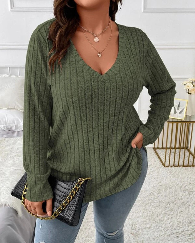 Gloria | Women's Solid Colour V Neck Long Sleeve Jumper with Soft Cotton Blend and Casual Everyday Comfortable Fit