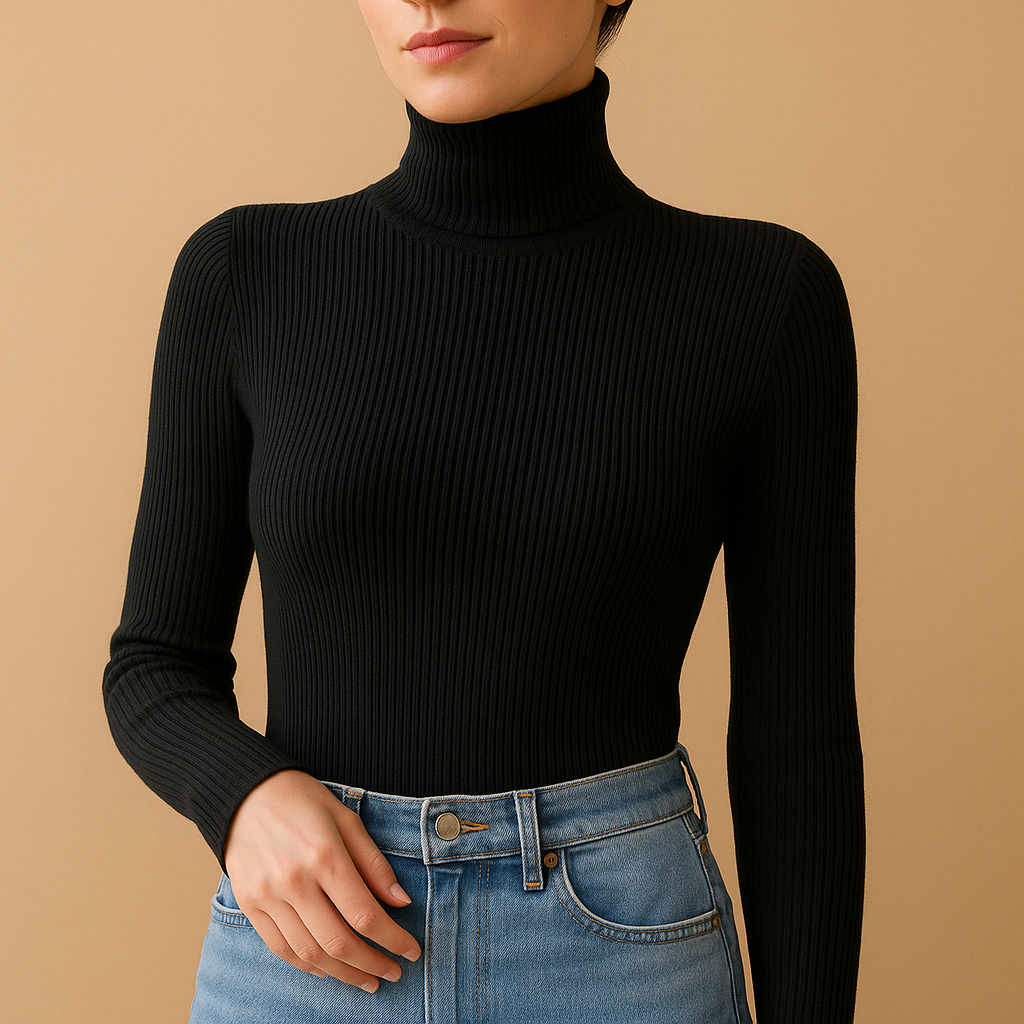 Amy | Women's Cropped Ribbed Turtleneck Sweater – Slim Long Sleeve Knit for Refined Autumn Winter and Everyday Layered Styling