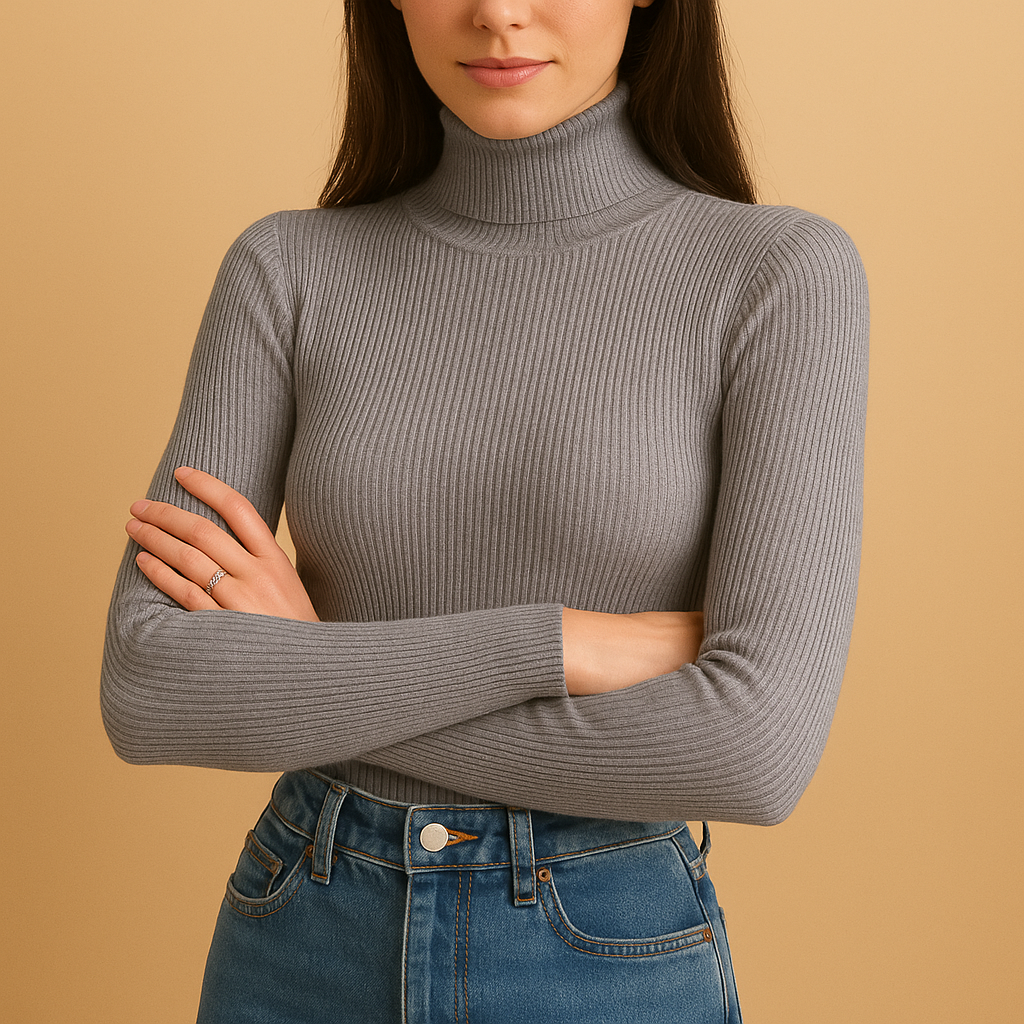 Amy | Women's Cropped Ribbed Turtleneck Sweater – Slim Long Sleeve Knit for Refined Autumn Winter and Everyday Layered Styling