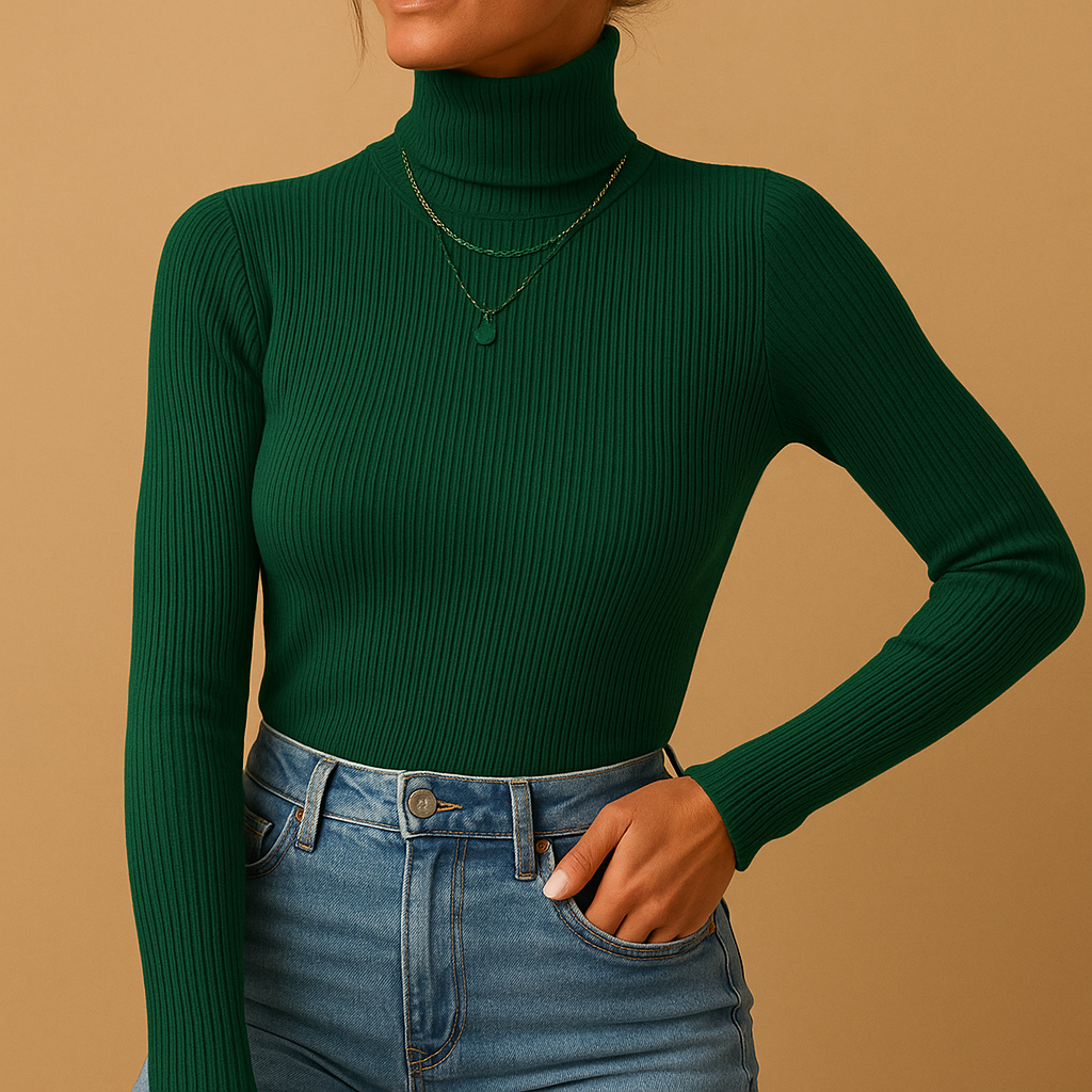Amy | Women's Cropped Ribbed Turtleneck Sweater – Slim Long Sleeve Knit for Refined Autumn Winter and Everyday Layered Styling