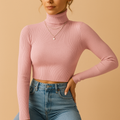 Amy | Women's Cropped Ribbed Turtleneck Sweater – Slim Long Sleeve Knit for Refined Autumn Winter and Everyday Layered Styling