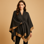 Mirabel | Women's Knitted Poncho with Contrast Border and Open Sides – Relaxed Round-Neck Layer with Draped Hem for Autumn and Winter Outfits