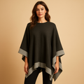 Mirabel | Women's Knitted Poncho with Contrast Border and Open Sides – Relaxed Round-Neck Layer with Draped Hem for Autumn and Winter Outfits