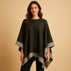 Mirabel | Women's Knitted Poncho with Contrast Border and Open Sides – Relaxed Round-Neck Layer with Draped Hem for Autumn and Winter Outfits