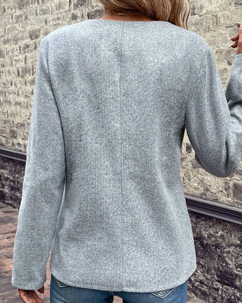 Violet | Women's Knitted Coat with Contrast Colour Patchwork Elegant Business Casual Long Sleeve Everyday Outerwear