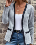 Violet | Women's Knitted Coat with Contrast Colour Patchwork Elegant Business Casual Long Sleeve Everyday Outerwear
