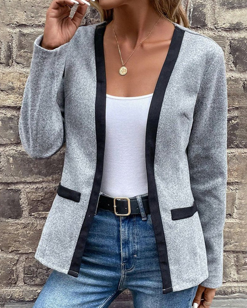 Violet | Women's Knitted Coat with Contrast Colour Patchwork Elegant Business Casual Long Sleeve Everyday Outerwear