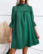 Virginia | Women's Elegant High Neck Dress Knee Length Half Sleeve Office Casual Work Dress Comfortable Everyday Wear