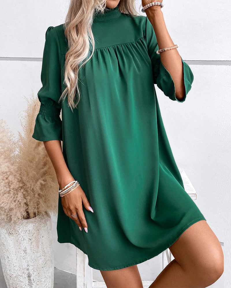 Virginia | Women's Elegant High Neck Dress Knee Length Half Sleeve Office Casual Work Dress Comfortable Everyday Wear
