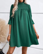 Virginia | Women's Elegant High Neck Dress Knee Length Half Sleeve Office Casual Work Dress Comfortable Everyday Wear