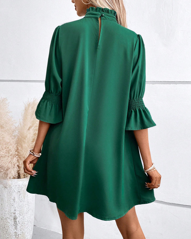 Virginia | Women's Elegant High Neck Dress Knee Length Half Sleeve Office Casual Work Dress Comfortable Everyday Wear