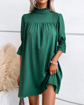 Virginia | Women's Elegant High Neck Dress Knee Length Half Sleeve Office Casual Work Dress Comfortable Everyday Wear