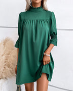 Virginia | Women's Elegant High Neck Dress Knee Length Half Sleeve Office Casual Work Dress Comfortable Everyday Wear