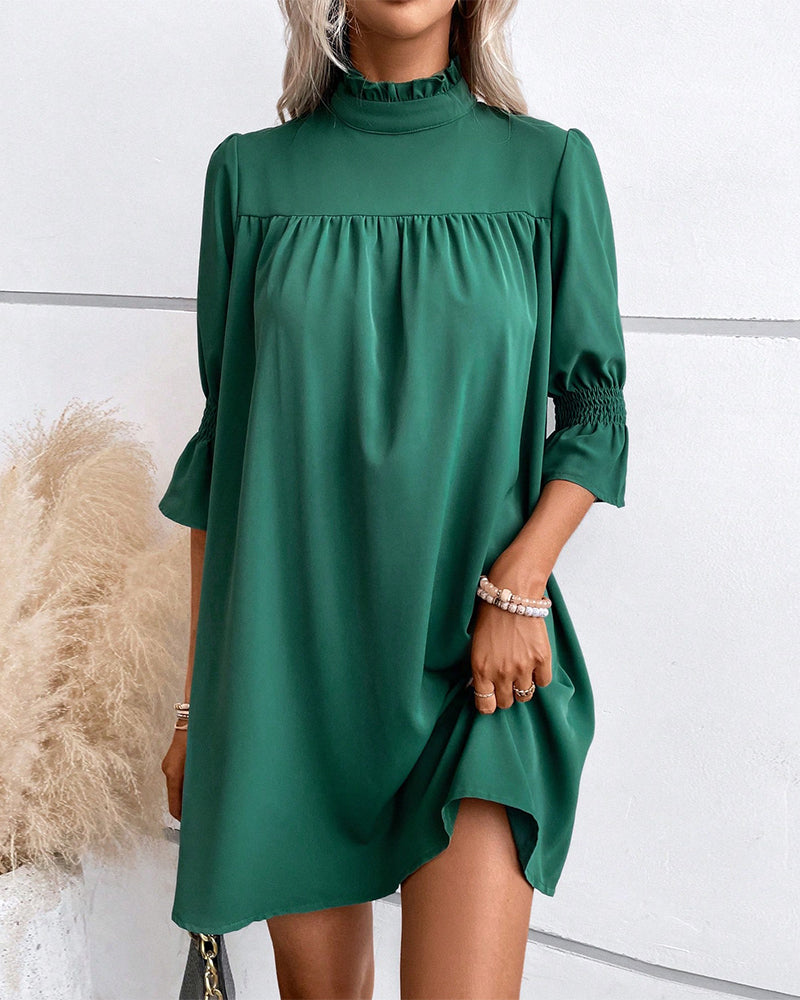 Virginia | Women's Elegant High Neck Dress Knee Length Half Sleeve Office Casual Work Dress Comfortable Everyday Wear
