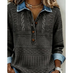 Joanne | Women's Textured Button-Neck Sweater – Relaxed Long-Sleeve Style for Everyday Wear