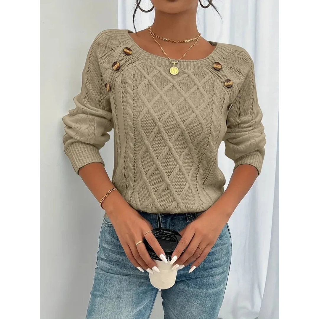 Bridget | Women's Cable Knit Sweater – Button Detail Long-Sleeve Style for Autumn and Winter Wear
