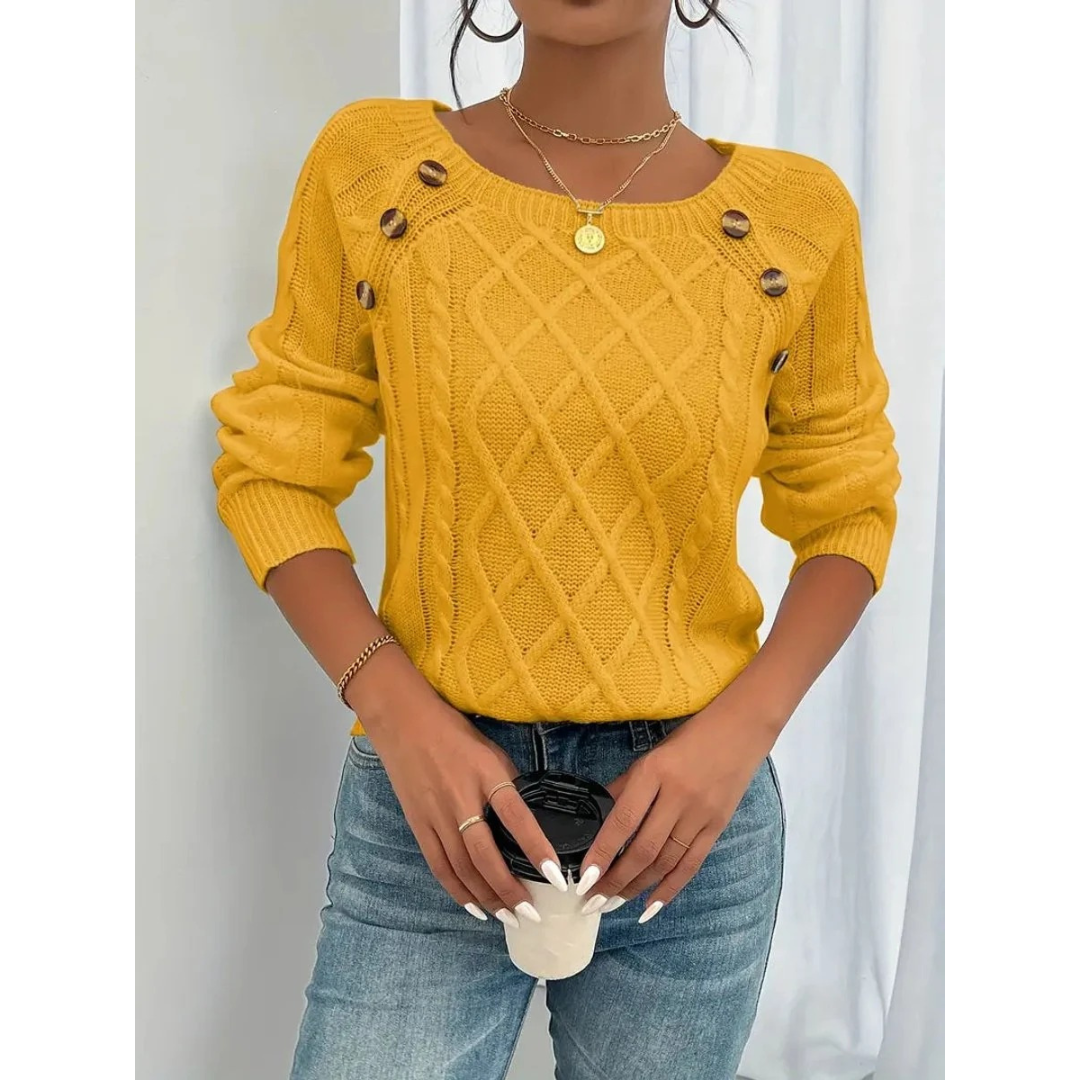 Bridget | Women's Cable Knit Sweater – Button Detail Long-Sleeve Style for Autumn and Winter Wear
