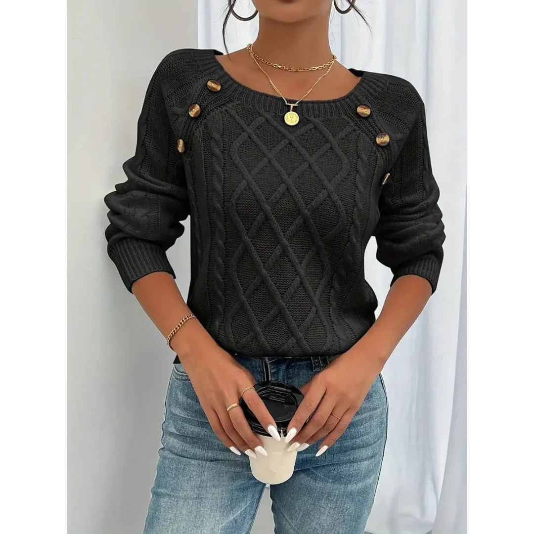 Bridget | Women's Cable Knit Sweater – Button Detail Long-Sleeve Style for Autumn and Winter Wear