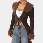 Naomi | Women's Longline Knitted Cardigan with Faux-Fur Trim – Fitted Statement Layer for Autumn Winter Evening and Everyday Wear
