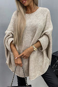 Pauline | Women's Draped Knit Poncho – Relaxed Round-Neck Sweater for Smart Casual Layering