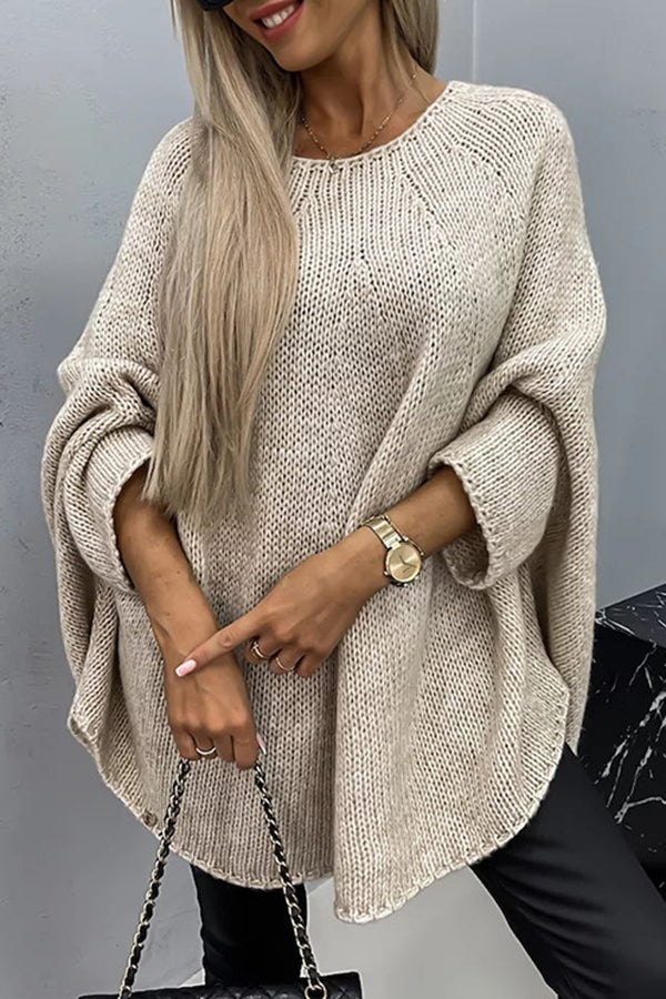 Pauline | Women's Draped Knit Poncho – Relaxed Round-Neck Sweater for Smart Casual Layering