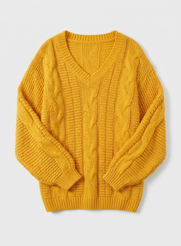 Paula | Women's Off-Shoulder Cable-Knit Sweater – Relaxed V-Neck Pullover for Cosy Seasonal Styling