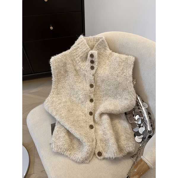 Emily | Women's Sleeveless Knitted Vest – Button-Front High-Neck Layer for Casual Everyday Wear