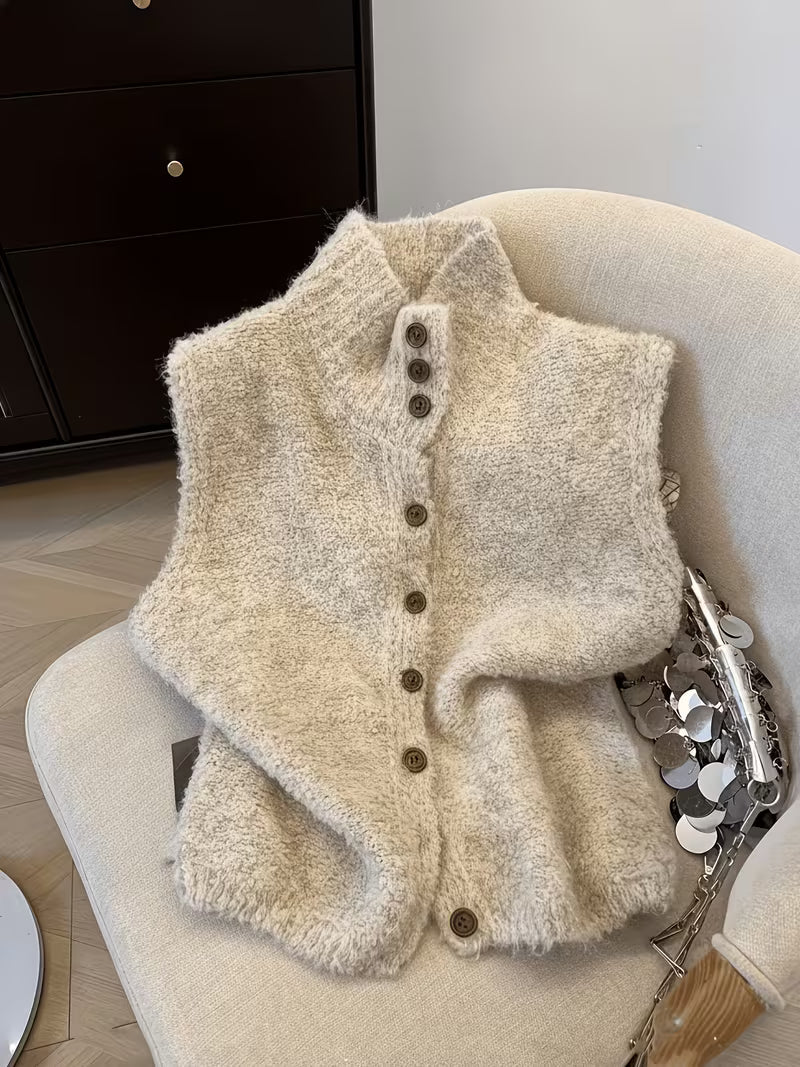 Emily | Women's Sleeveless Knitted Vest – Button-Front High-Neck Layer for Casual Everyday Wear