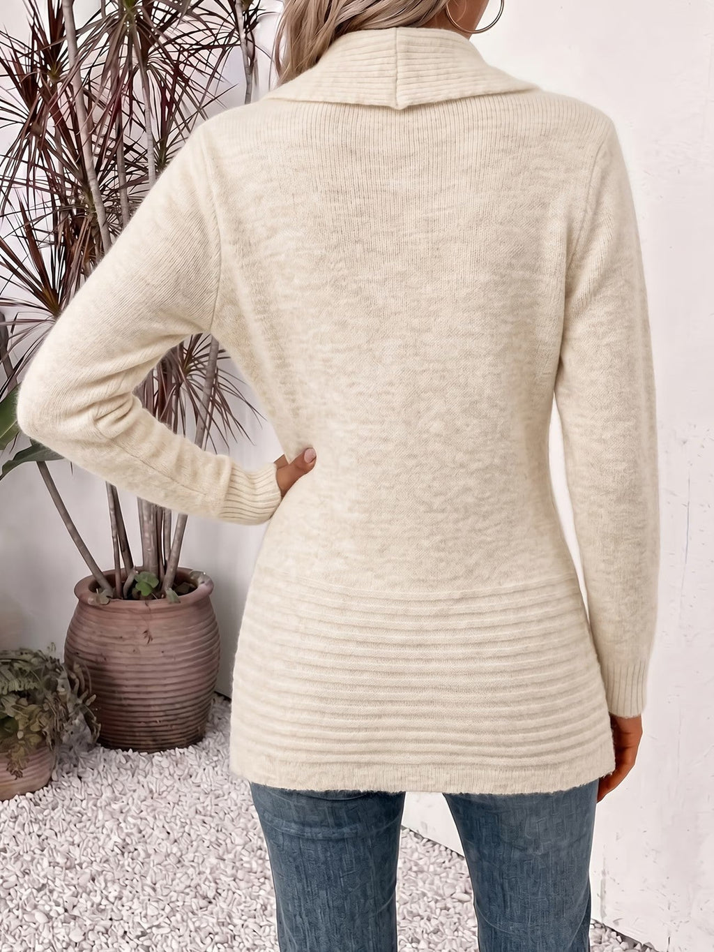 Abigail | Oatmeal Ribbed Knit Button-Tab Cardigan