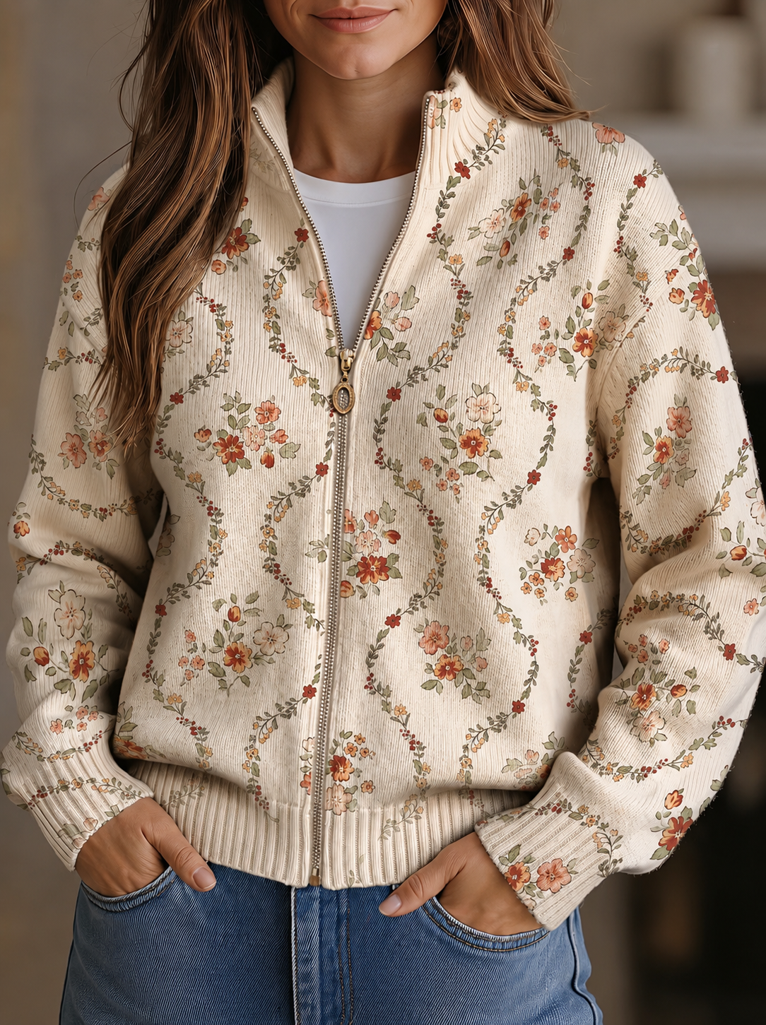 June | Delicate Floral Vine Cream Print