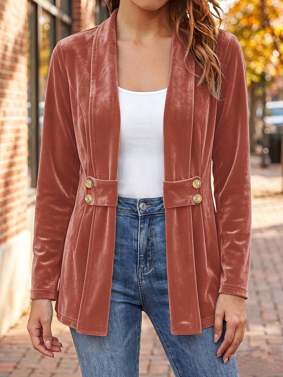 Marie | Rust Velvet Button-Tab Cardigan