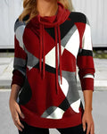 Autumn | Women's Abstract Colour-Block Cowl-Neck Sweatshirt – Relaxed Pullover for Stylish Everyday Wear