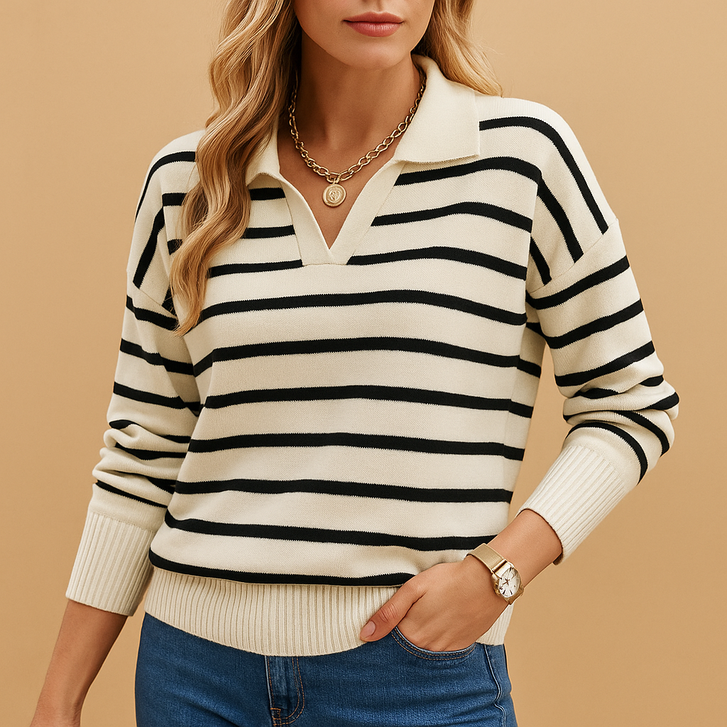 Nina | Women's Collared Knitted Sweater – Relaxed Long Sleeve Layer for Smart Casual Everyday Wear