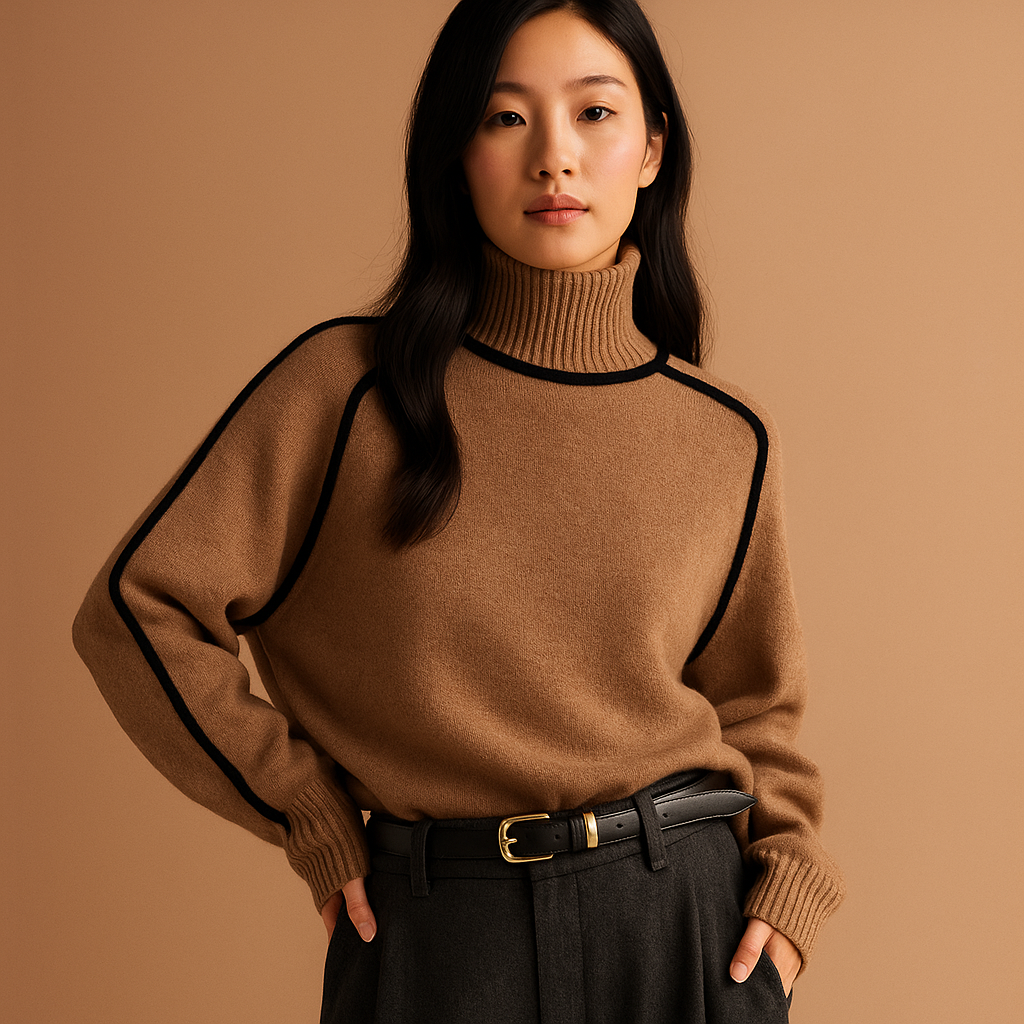 Eloise | Women's Turtleneck Knitted Sweater – Soft Relaxed Long Sleeve Layer for Smart Casual Autumn and Winter Wear