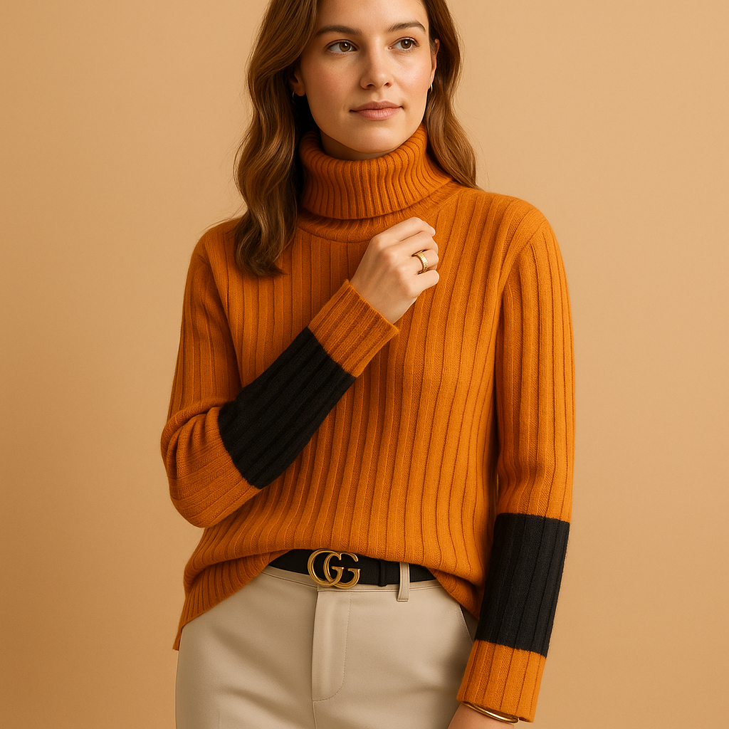 Edith | Women's Ribbed Turtleneck Sweater – Slim Long Sleeve Knit for Work Casual Days and Refined Seasonal Layering