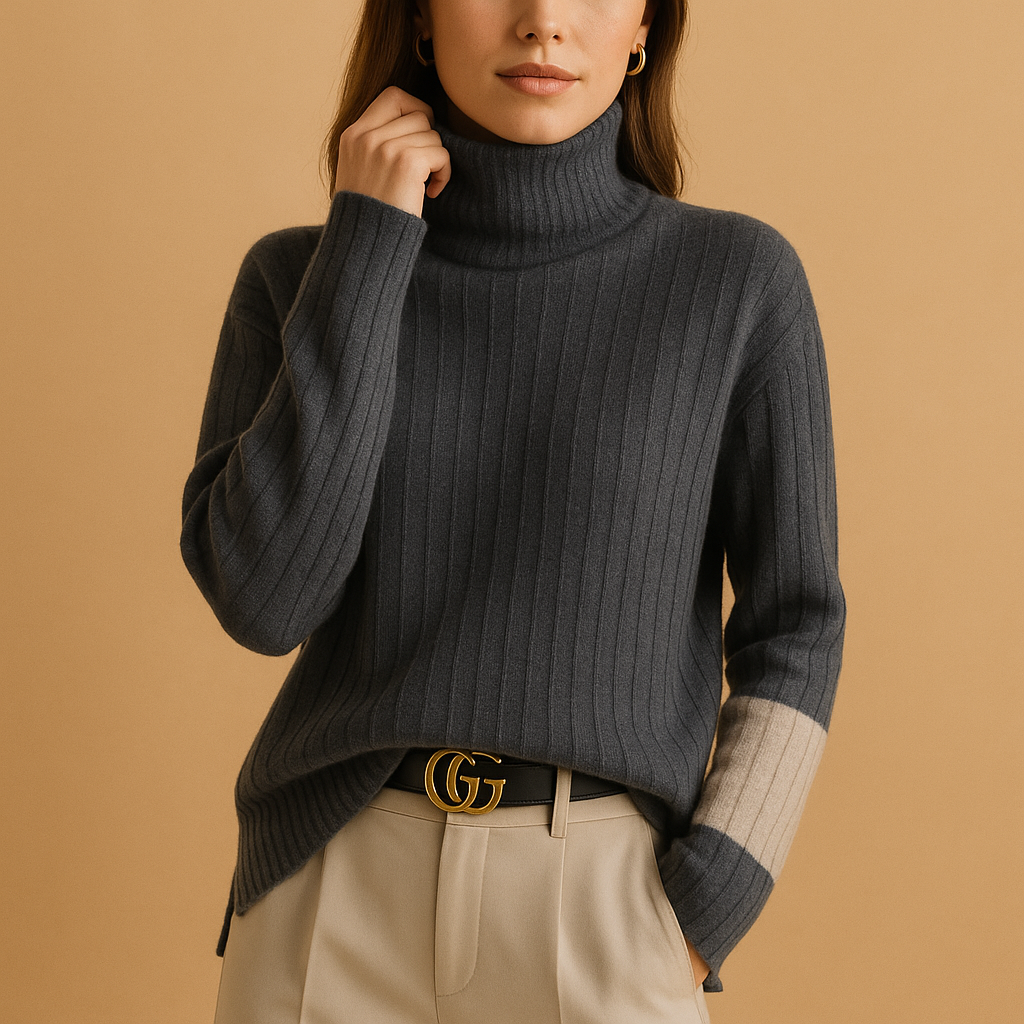 Edith | Women's Ribbed Turtleneck Sweater – Slim Long Sleeve Knit for Work Casual Days and Refined Seasonal Layering