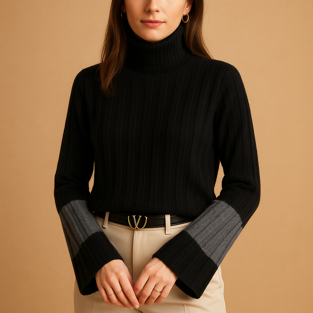 Edith | Women's Ribbed Turtleneck Sweater – Slim Long Sleeve Knit for Work Casual Days and Refined Seasonal Layering