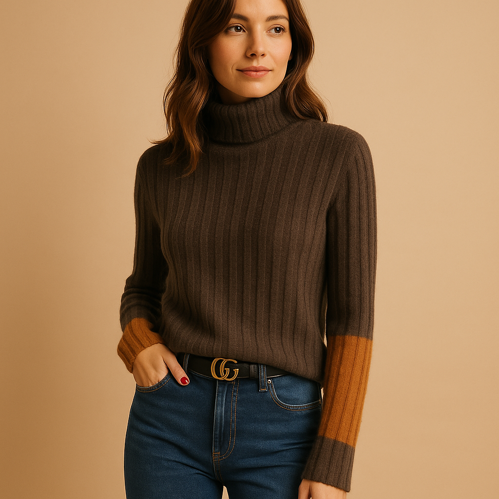 Edith | Women's Ribbed Turtleneck Sweater – Slim Long Sleeve Knit for Work Casual Days and Refined Seasonal Layering