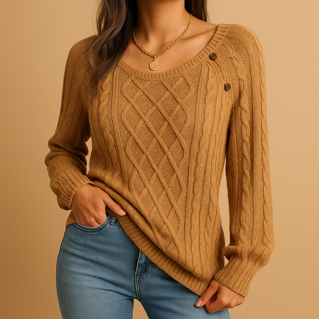 Rita | Women's Cable Knit Sweater with Decorative Button Detail – Relaxed Long Sleeve Layer for Autumn and Winter
