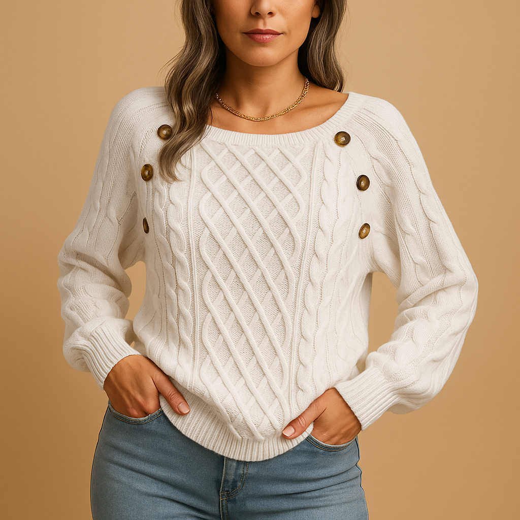 Rita | Women's Cable Knit Sweater with Decorative Button Detail – Relaxed Long Sleeve Layer for Autumn and Winter