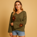 Mirabel | Women's Floral V-Neck Knitted Sweater – Relaxed Wide-Sleeve Style for Casual Winter Days and Layered Seasonal Outfits