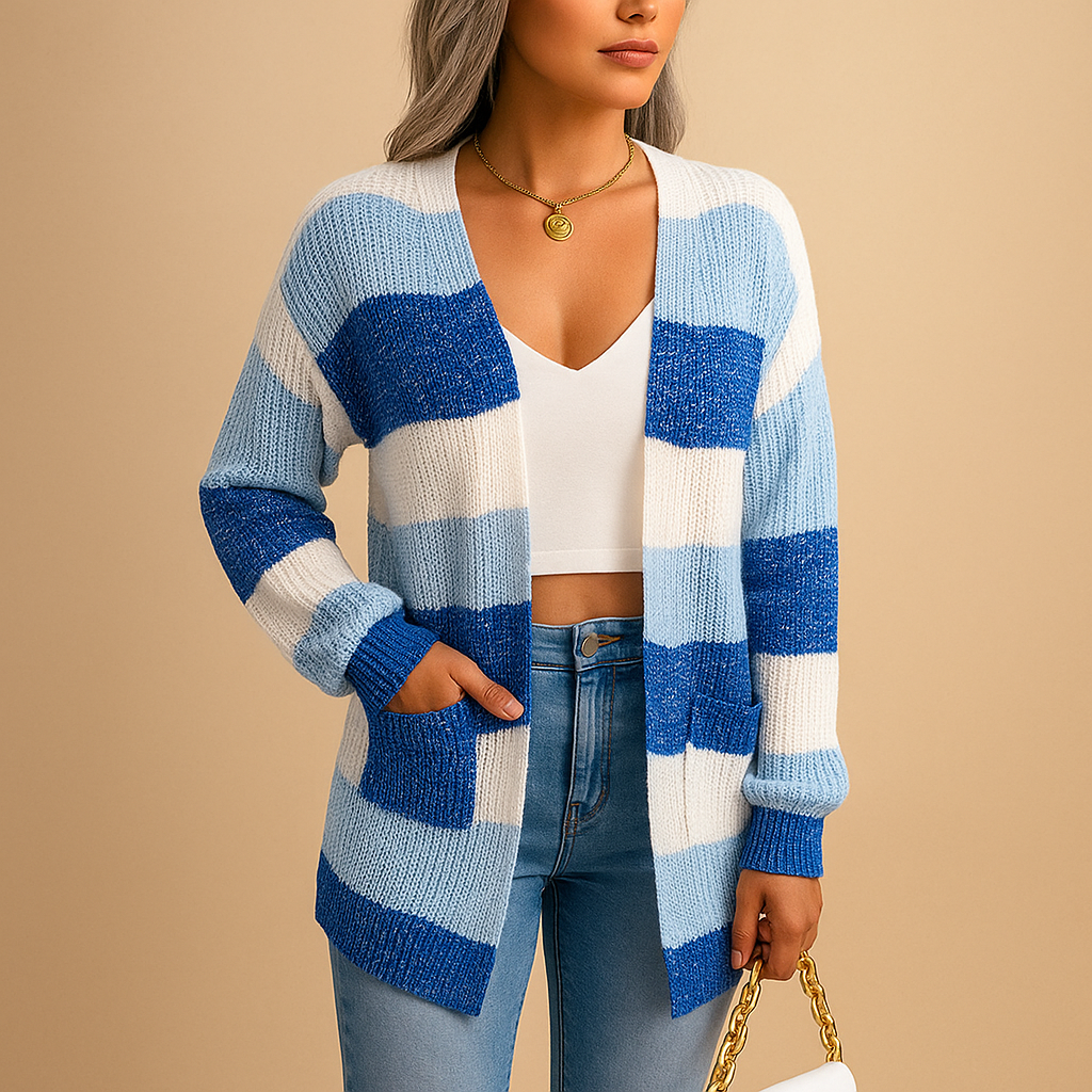 Beth | Women's Printed Longline Knitted Cardigan – Relaxed Open-Front Layer with Pockets for Autumn and Winter Wear