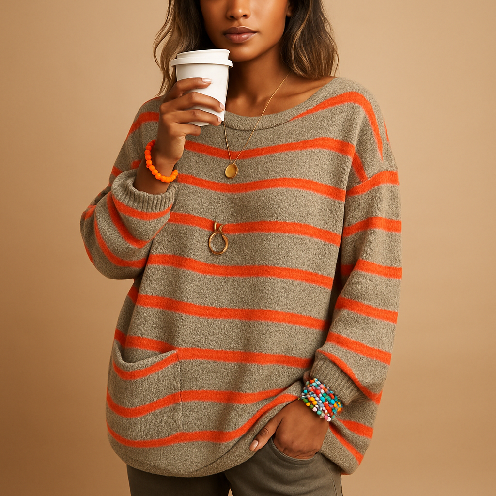 Shirley | Women's Relaxed Printed Knit Sweater – Soft Crew Neck Layer with Pockets for Everyday Cold-Season Wear