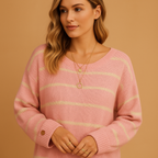 Shirley | Women's Relaxed Printed Knit Sweater – Soft Crew Neck Layer with Pockets for Everyday Cold-Season Wear